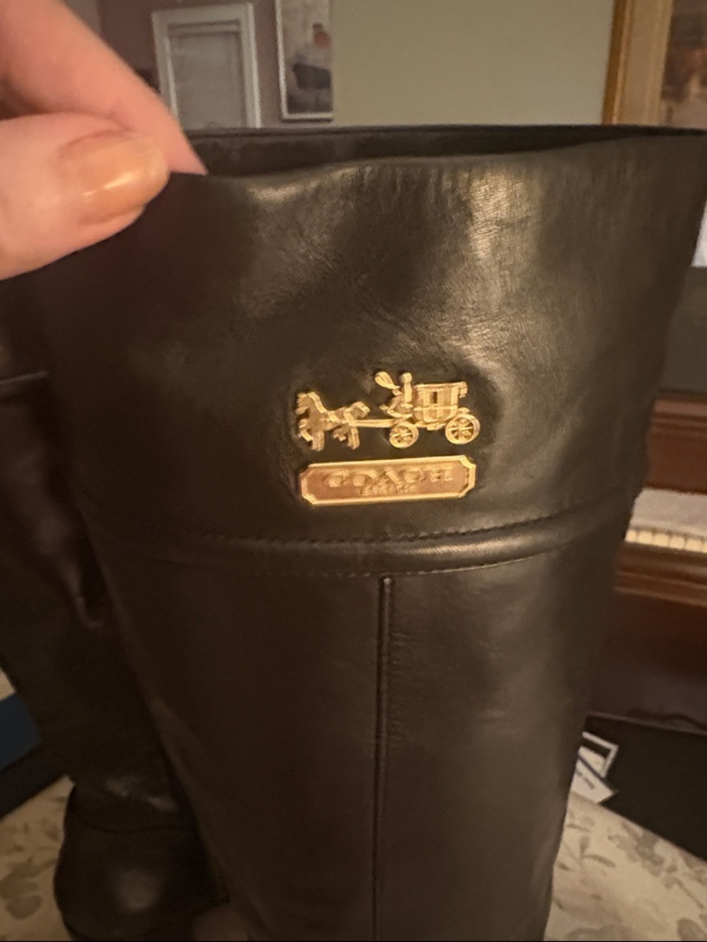 COACH Black Leather Riding Boots with Gold Hardware - size 6.5 lightly worn - Picture 5 of 6